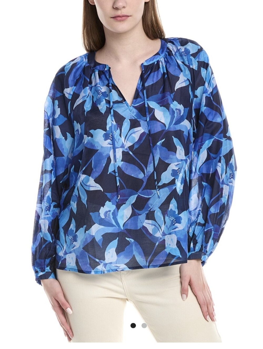 Tommy Bahama  Silk blend Blue Floral Split V-Neck Peasant Blouse